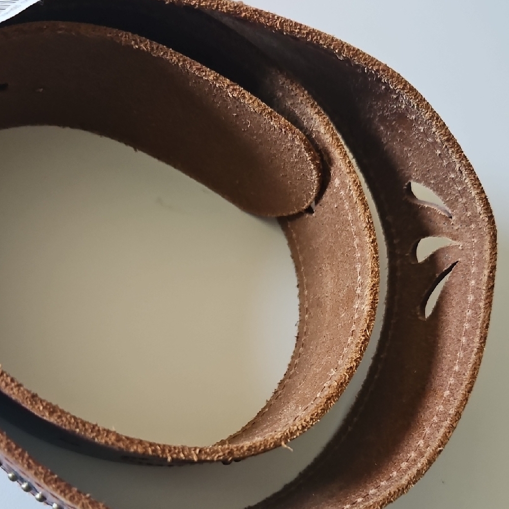 Express Tan Leather Belt with Floral Embroidery - Picture 10 of 13